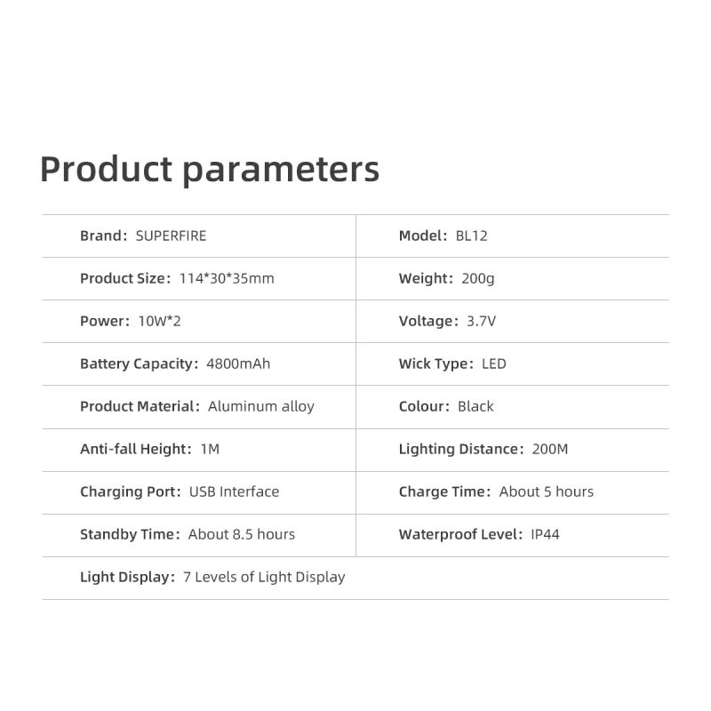 SUPERFIRE BL12 1300LM Luce anteriore per bicicletta Ricaricabile USB 4800mAh LED Lampada frontale per bici Ciclismo