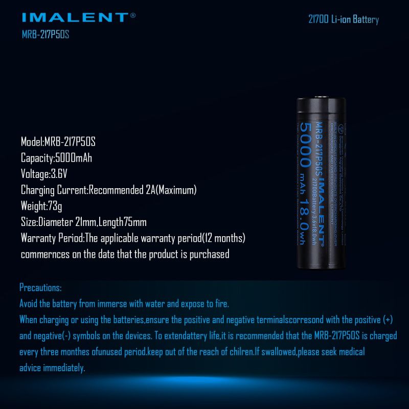 IMALENT MRB-217P50S Batteria Ricaricabile 21700 5000mAh: Lunga Durata per Torce LED!