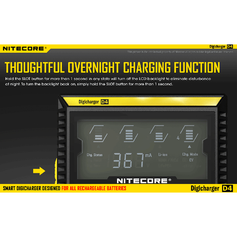 Nitecore D4 Digicharger caricabatterie intelligente con LCD Display compatibilità universale per batterie Li-Ion e Ni-MH ricarica simultanea e sicurezza avanzata acquisto conveniente