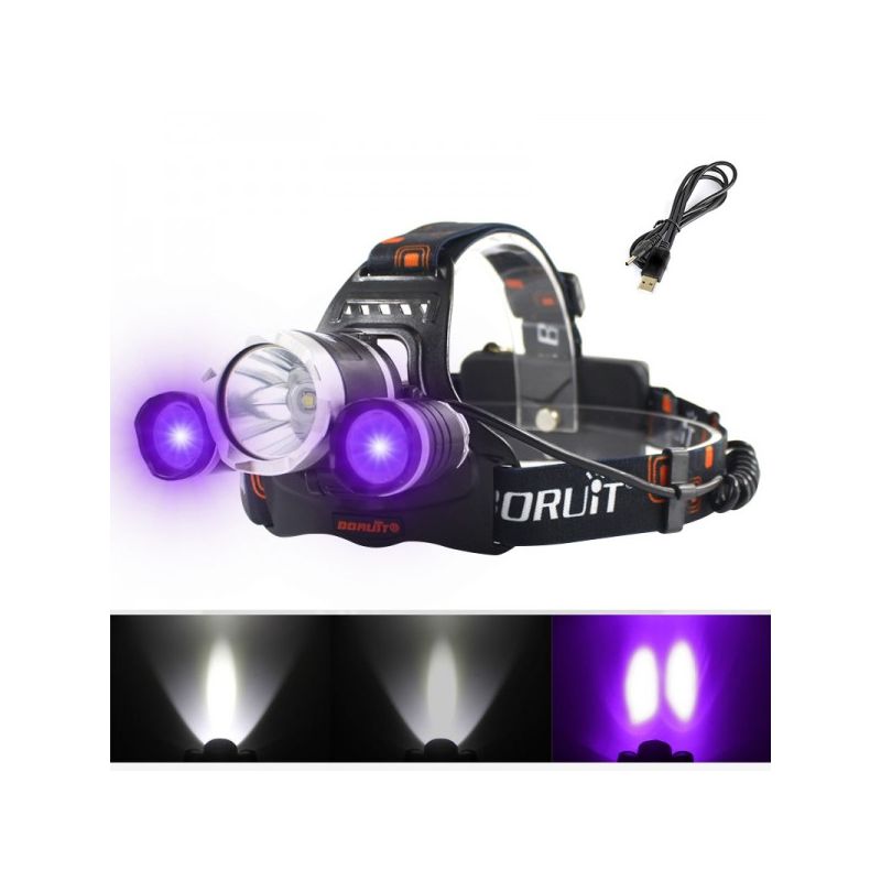 Boruit RJ-3000 lampada frontale LED con 1000 lumen modalità luce multiple faro impermeabile per illuminazione outdoor escursionismo e campeggio attrezzatura avventura nuova condizione