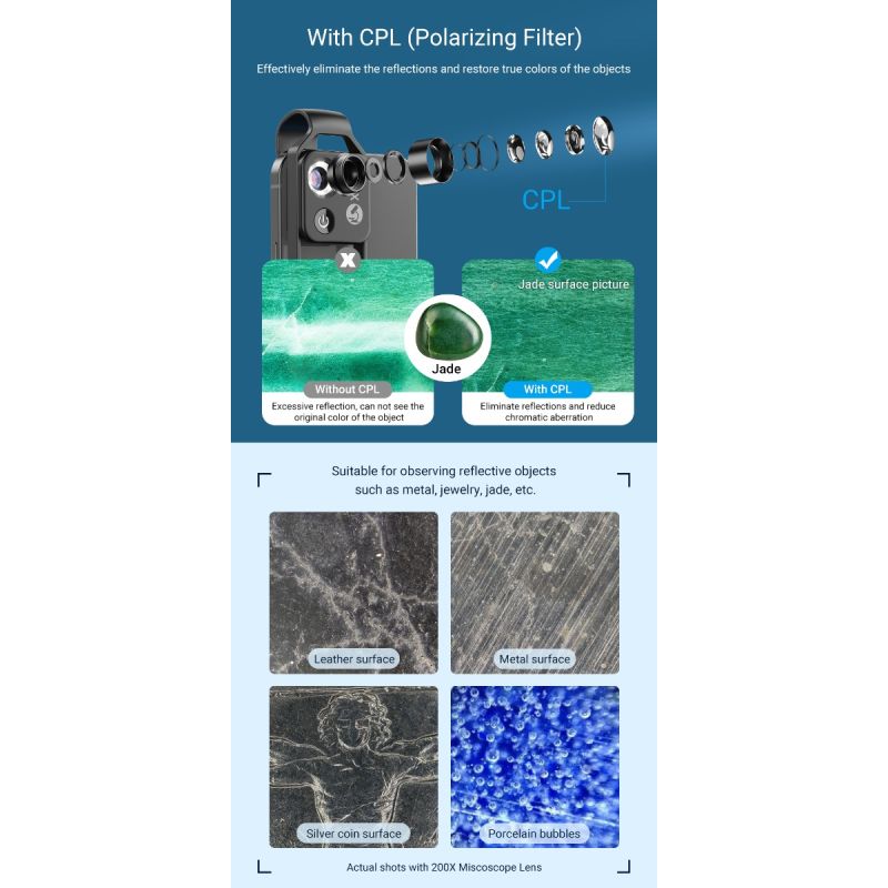 Lente per Microscopio APEXEL 200X per iPhone Samsung Smartphone Fotografia Mobile Ottiche Multistrato Complete Immagini ad Alta Definizione Esplorazione della Natura Dettagli Intuitivi