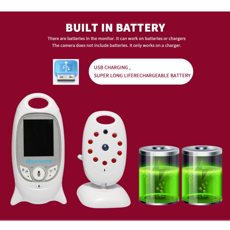 VB601 Monitor Video Wireless per Bambini 2.4G Telecamera di Sicurezza a Colori Comunicazione Bidirezionale Visione Notturna LED IR Monitoraggio della Temperatura Ninnananna Integrata