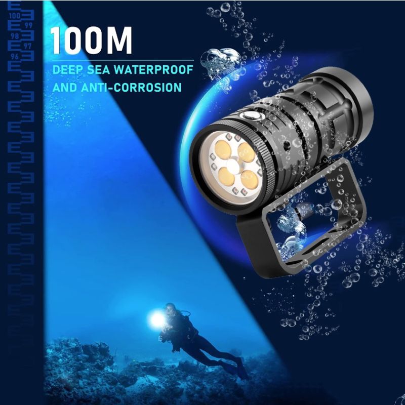 Torcia subacquea 10000 lumen per fotografia professionale impermeabile 100M accessori immersione ideale per esplorazione marina e luce per immersioni ricaricabile Type-C