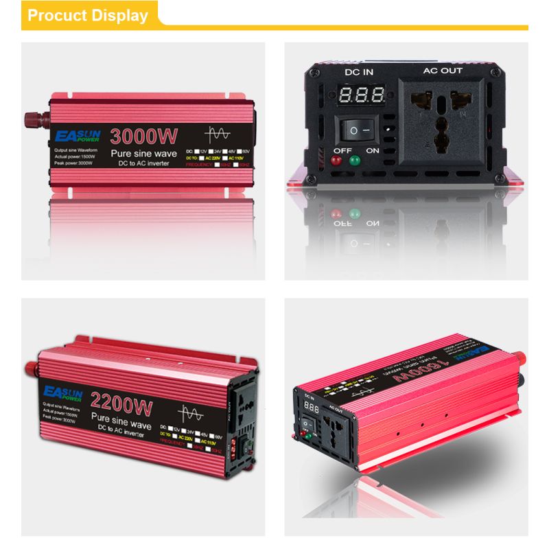 Inverter a onda sinusoidale pura 3000W 2200W 1600W 1000W con rivestimento in lega di alluminio-magnesio Alta efficienza per alimentazione elettrodomestici ed elettronica sensibile Soluzione energetica