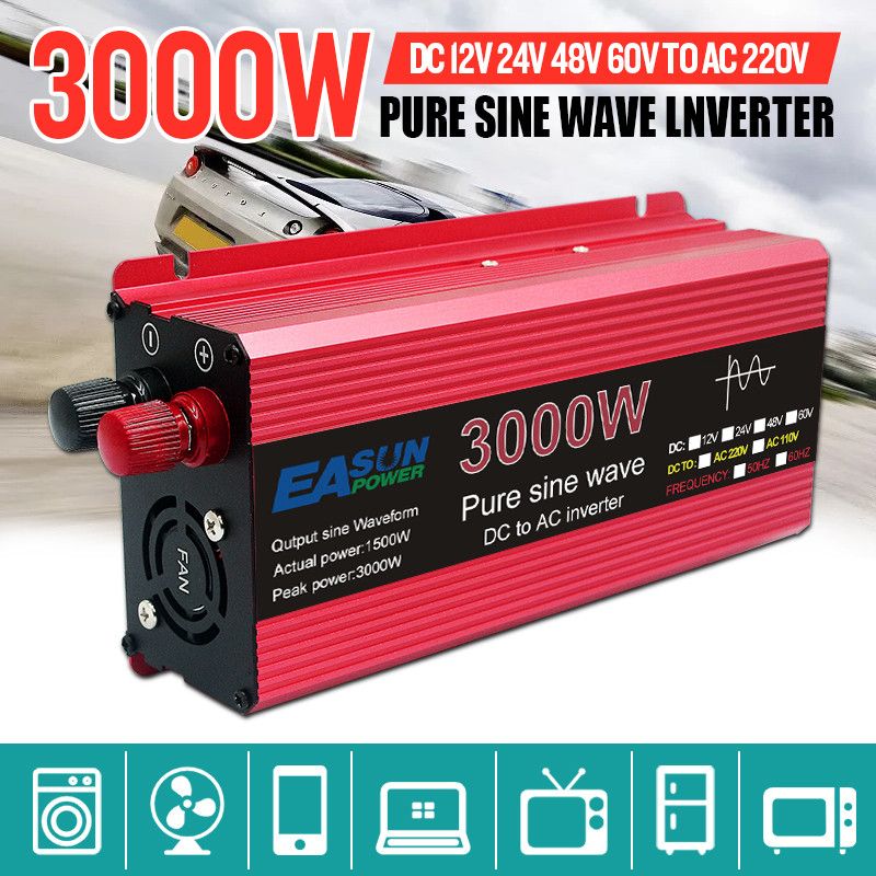 Inverter a onda sinusoidale pura 3000W 2200W 1600W 1000W con rivestimento in lega di alluminio-magnesio Alta efficienza per alimentazione elettrodomestici ed elettronica sensibile Soluzione energetica