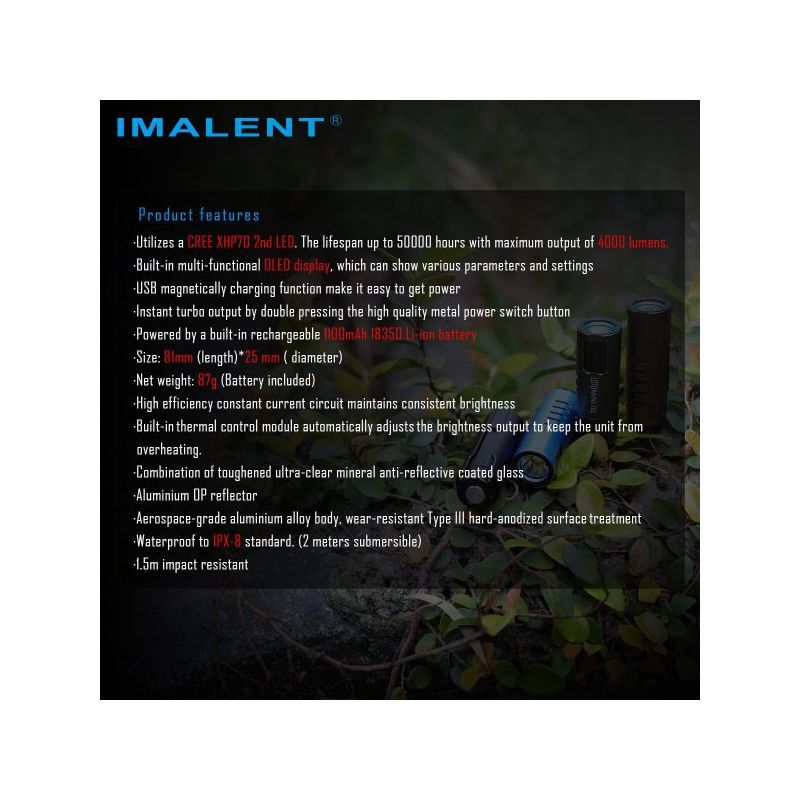 Torcia LED IMALENT LD70 4000 Lumen per Avventurieri Design Compatto con Modalità di Illuminazione Multiple Display OLED Integrato Pratica per Emergenze e Avventure Notturne