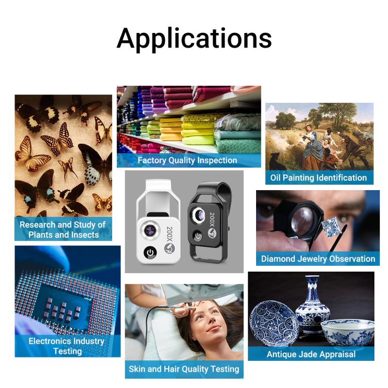 Lente per Microscopio APEXEL 200X per iPhone Samsung Smartphone Fotografia Mobile Ottiche Multistrato Complete Immagini ad Alta Definizione Esplorazione della Natura Dettagli Intuitivi