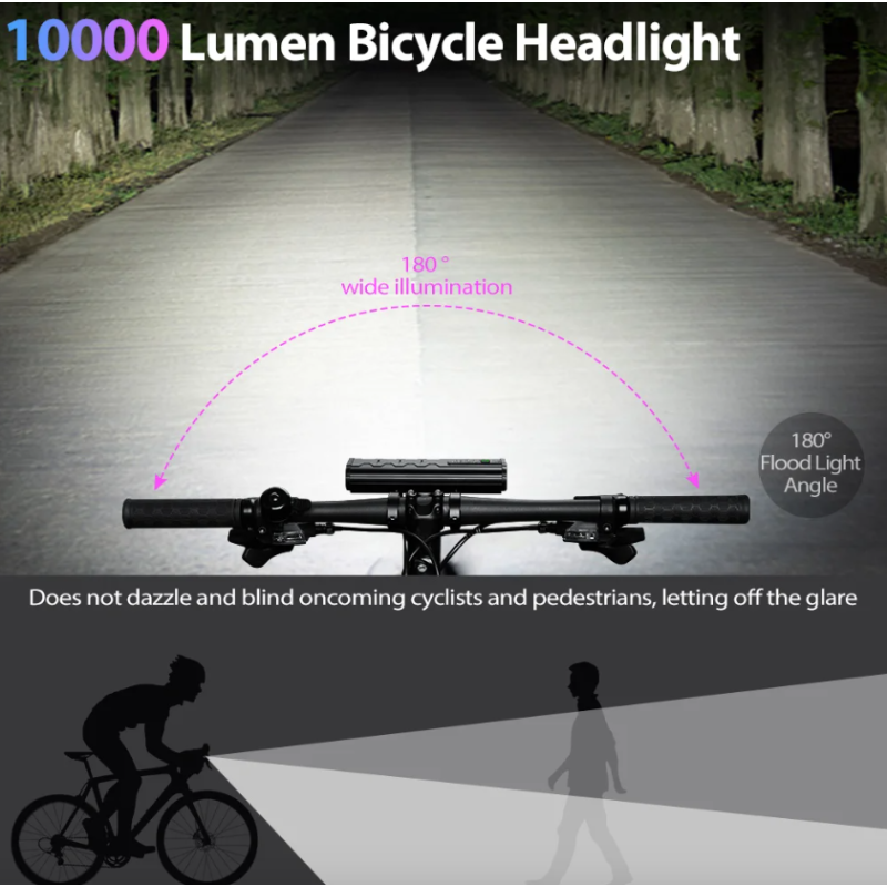 NITEBEAM Luce Anteriore Bicicletta 10000 Lumen Ultra-luminosa Impermeabile MTB e Strada 10000mAh USB Ricarica Modalità di Illuminazione Visibilità Sicurezza Accessori per Bici