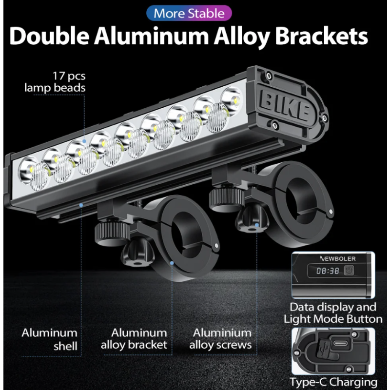 NITEBEAM Luce Anteriore Bicicletta 10000 Lumen Ultra-luminosa Impermeabile MTB e Strada 10000mAh USB Ricarica Modalità di Illuminazione Visibilità Sicurezza Accessori per Bici