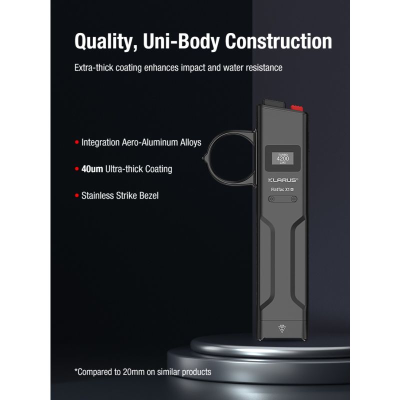 torcia tattica ultrasottile Klarus X1 4200LM, Luminus SST-70 LED per esterni, torcia di emergenza EDC