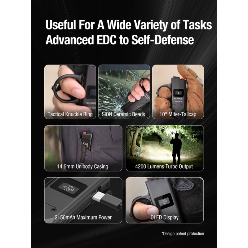 torcia tattica ultrasottile Klarus X1 4200LM, Luminus SST-70 LED per esterni, torcia di emergenza EDC