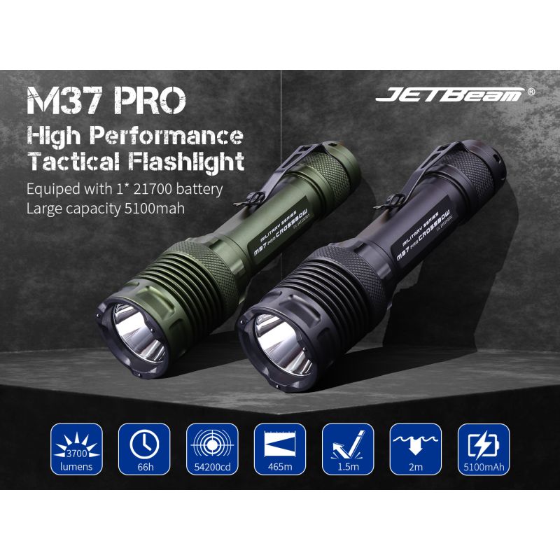 JETBEAM M37 PRO Torcia Tattica Professionale - 3700 Lumen, 340m, 21700 Ricaricabile