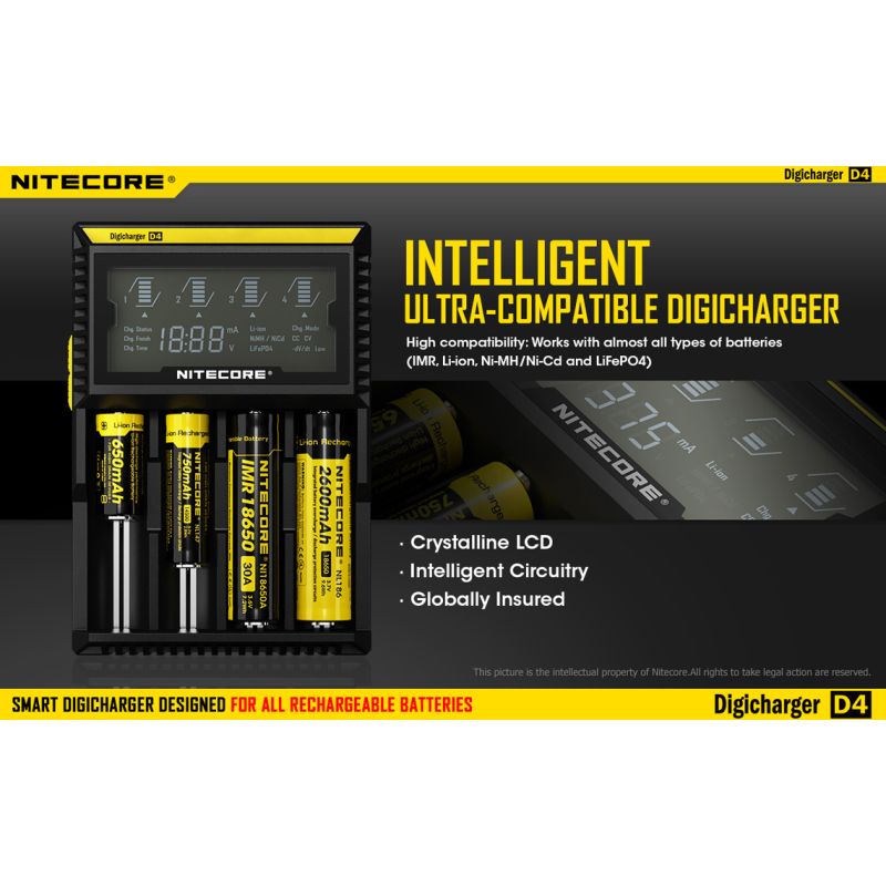Nitecore D4 Digicharger caricabatterie intelligente con LCD Display compatibilità universale per batterie Li-Ion e Ni-MH ricarica simultanea e sicurezza avanzata acquisto conveniente