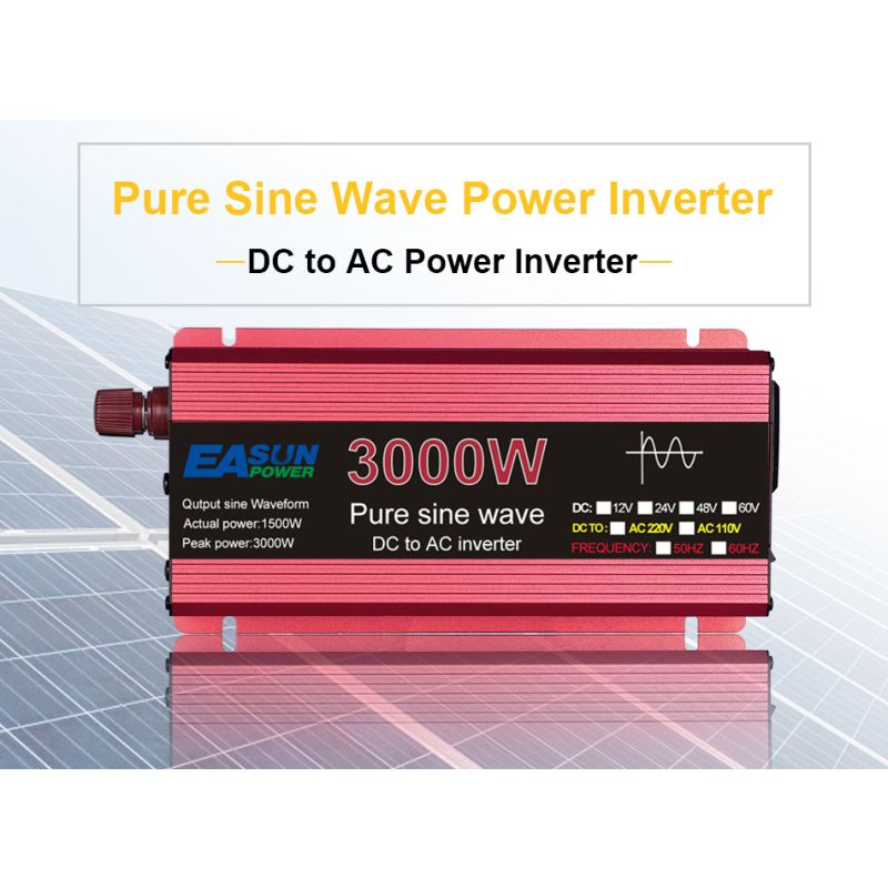 Inverter a onda sinusoidale pura 3000W 2200W 1600W 1000W con rivestimento in lega di alluminio-magnesio Alta efficienza per alimentazione elettrodomestici ed elettronica sensibile Soluzione energetica