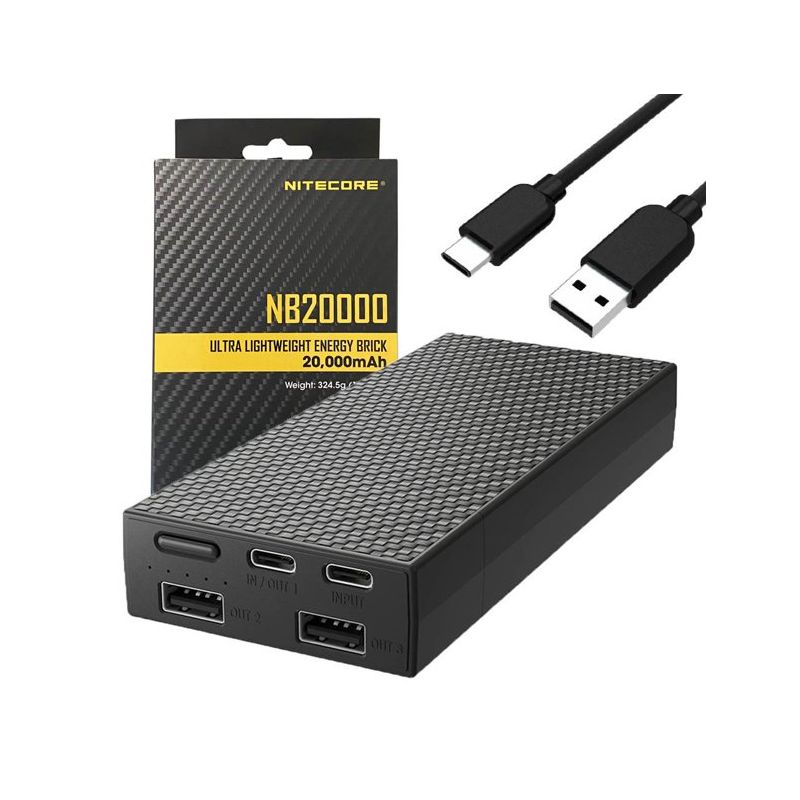 Nitecore NB20000 Power Bank 20000mAh QC Dual Port USB/USB-C Energia Mobile Veloce e Compatta Caricatore Smartphone e Gadget Outdoor Resistente Carica Multipla Leggero