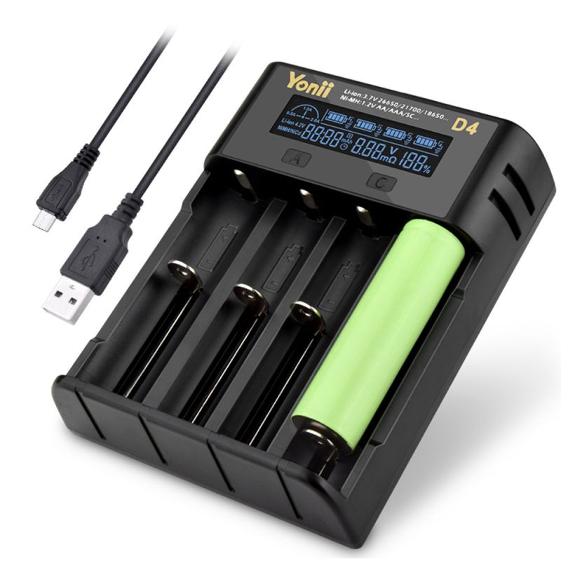 Caricabatteria YONII D4 LCD 4 Slot 18650 per batteria al litio 18650 21700 26650 AA AAA Ni-mh