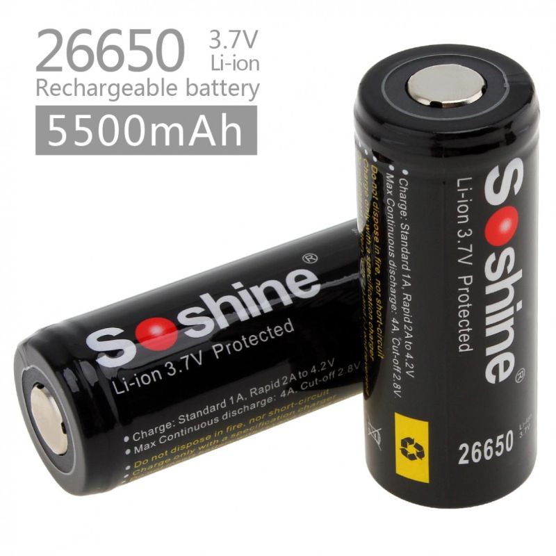 Batterie ricaricabili Soshine 26650 5500mAh Li-ion alta prestazione per torce e vaping fonte di energia affidabile lunga durata confezione da 2 senza effetto memoria protezione PCB