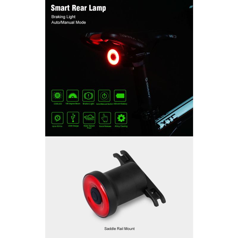 Xlite100 Luce Posteriore Intelligente per Bicicletta COB LED Super Luminoso Lente Rossa Antiabbagliamento Modalità Auto Manuale Accessori Sicurezza per Ciclismo Notturno e Pendolarismo