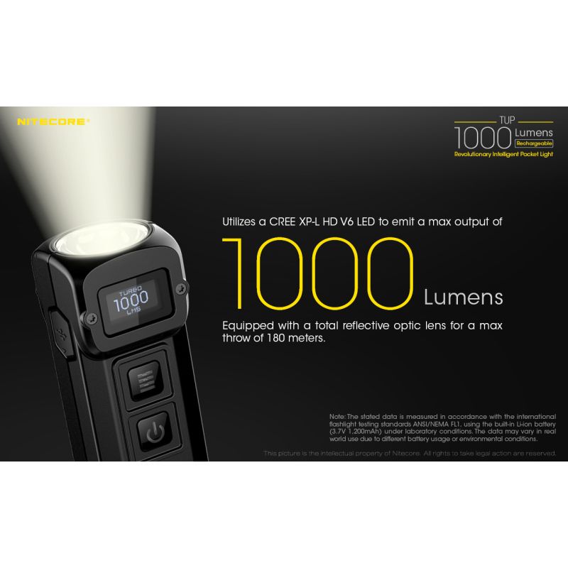 Scopri Nitecore TUP torcia LED ricaricabile USB 1000 lumen per esplorazioni notturne accessorio escursionismo ideale con display OLED e illuminazione affidabile attività all'aperto