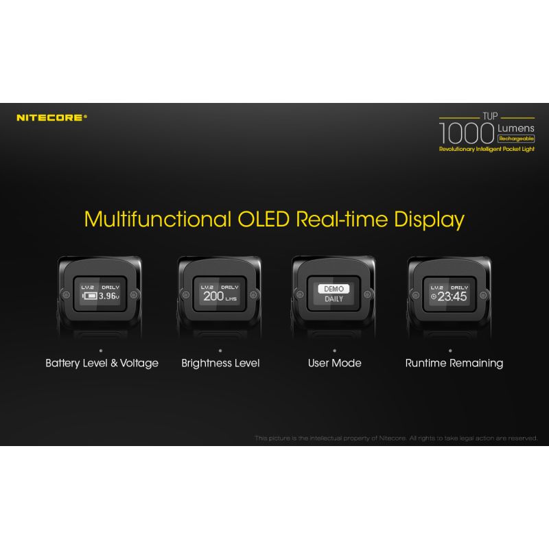 Scopri Nitecore TUP torcia LED ricaricabile USB 1000 lumen per esplorazioni notturne accessorio escursionismo ideale con display OLED e illuminazione affidabile attività all'aperto