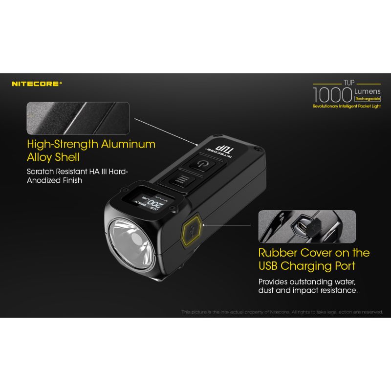 Scopri Nitecore TUP torcia LED ricaricabile USB 1000 lumen per esplorazioni notturne accessorio escursionismo ideale con display OLED e illuminazione affidabile attività all'aperto