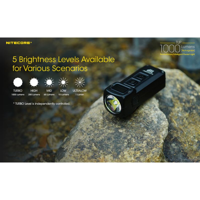 Scopri Nitecore TUP torcia LED ricaricabile USB 1000 lumen per esplorazioni notturne accessorio escursionismo ideale con display OLED e illuminazione affidabile attività all'aperto