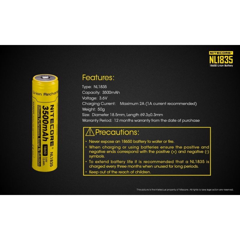 Nitecore 18650 NL1835 3500mAh Batteria ricaricabile Li-ion Lunga durata e prestazioni affidabili Design compatto ideale per elettronica di consumo e acquisti online