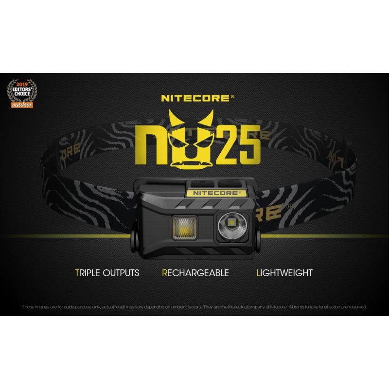 Lampada frontale Nitecore NU25 XP-G2 S3 360 lumen ricaricabile per illuminazione outdoor con batteria integrata e ricarica micro USB ideale per campeggio e attrezzatura da avventura