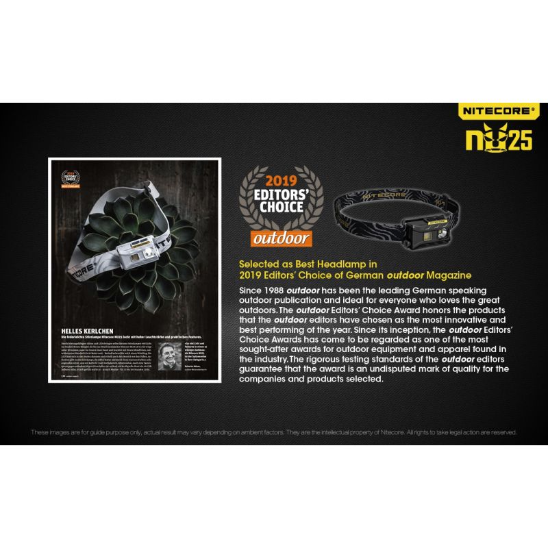Lampada frontale Nitecore NU25 XP-G2 S3 360 lumen ricaricabile per illuminazione outdoor con batteria integrata e ricarica micro USB ideale per campeggio e attrezzatura da avventura