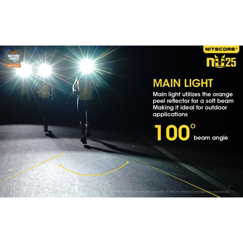 Lampada frontale Nitecore NU25 XP-G2 S3 360 lumen ricaricabile per illuminazione outdoor con batteria integrata e ricarica micro USB ideale per campeggio e attrezzatura da avventura