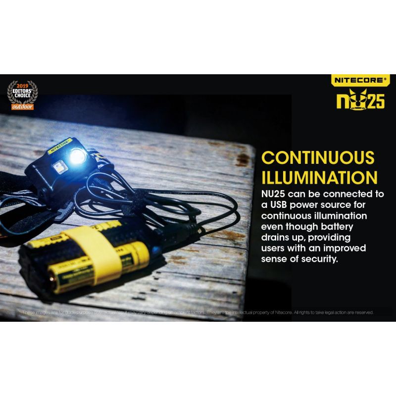 Lampada frontale Nitecore NU25 XP-G2 S3 360 lumen ricaricabile per illuminazione outdoor con batteria integrata e ricarica micro USB ideale per campeggio e attrezzatura da avventura