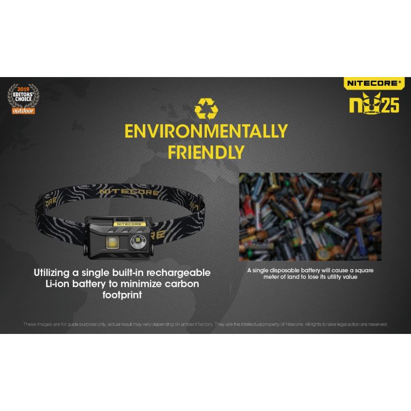 Lampada frontale Nitecore NU25 XP-G2 S3 360 lumen ricaricabile per illuminazione outdoor con batteria integrata e ricarica micro USB ideale per campeggio e attrezzatura da avventura