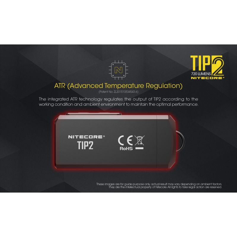 NITECORE TIP2 torcia portachiavi LED ricaricabile USB 720 lumen design compatto leggera ideale per campeggio e trasporto quotidiano illuminazione affidabile UPC 700646182206