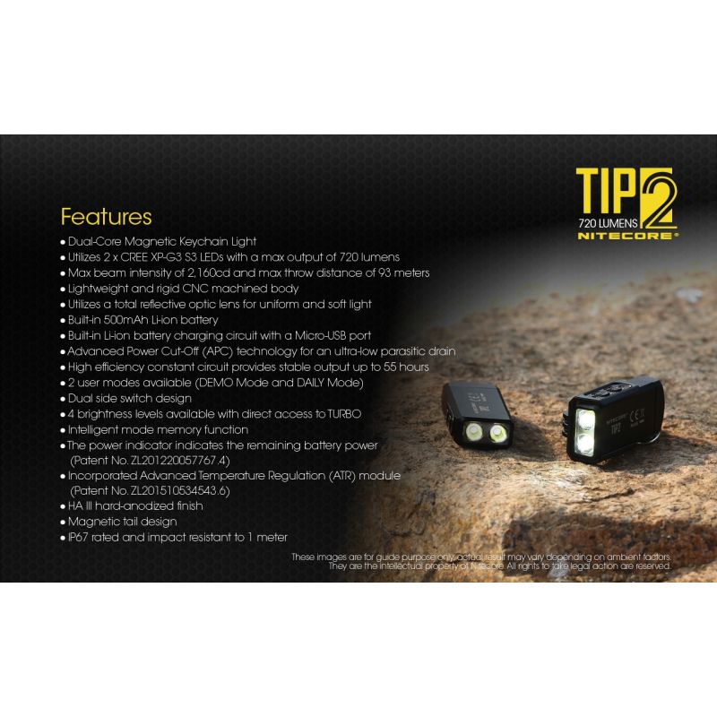 NITECORE TIP2 torcia portachiavi LED ricaricabile USB 720 lumen design compatto leggera ideale per campeggio e trasporto quotidiano illuminazione affidabile UPC 700646182206