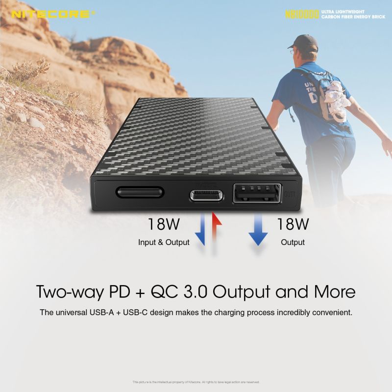 Nitecore NB10000 QC Power Bank 10000mAh USB USB-C Leggero Caricatore Portatile per iPhone 11 Samsung S10 Ricarica Veloce Ideale Accessorio da Viaggio Design Compatto