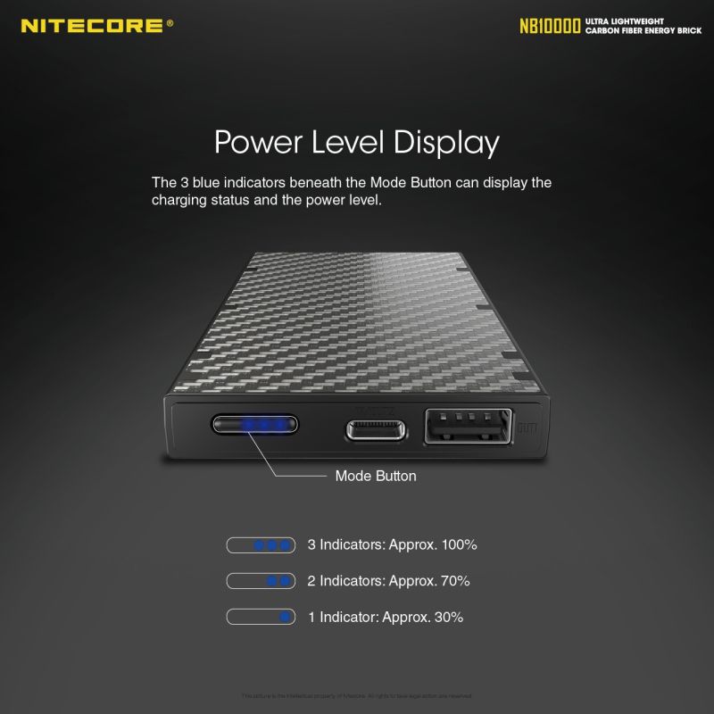 Nitecore NB10000 QC Power Bank 10000mAh USB USB-C Leggero Caricatore Portatile per iPhone 11 Samsung S10 Ricarica Veloce Ideale Accessorio da Viaggio Design Compatto
