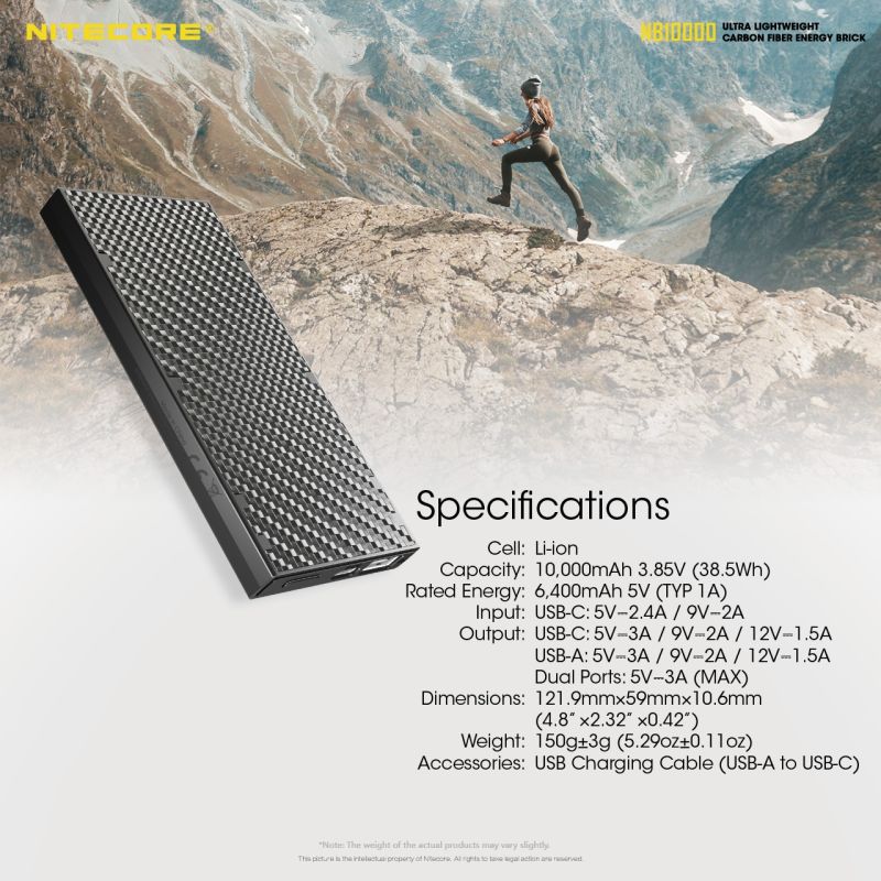 Nitecore NB10000 QC Power Bank 10000mAh USB USB-C Leggero Caricatore Portatile per iPhone 11 Samsung S10 Ricarica Veloce Ideale Accessorio da Viaggio Design Compatto