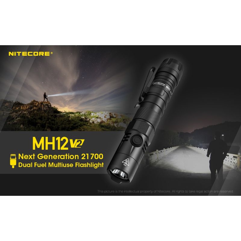 Nitecore MH12 V2 torcia LED 1200 lumen batteria 21700 torcia ad alte prestazioni illuminazione outdoor torcia d'emergenza con opzioni di alimentazione versatili e lunga autonomia