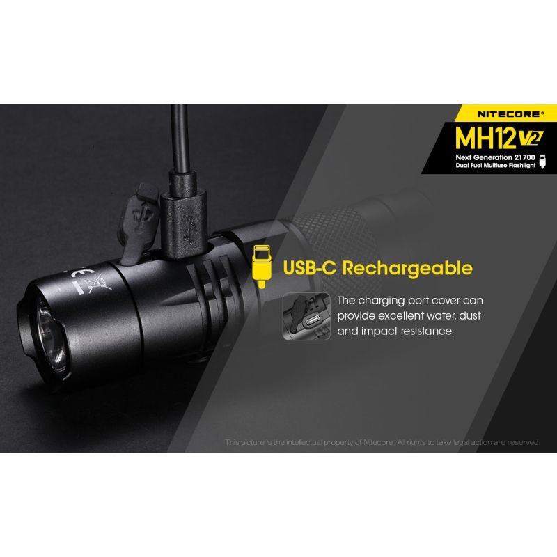 Nitecore MH12 V2 torcia LED 1200 lumen batteria 21700 torcia ad alte prestazioni illuminazione outdoor torcia d'emergenza con opzioni di alimentazione versatili e lunga autonomia