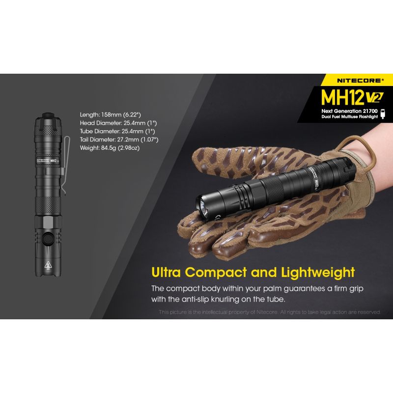 Nitecore MH12 V2 torcia LED 1200 lumen batteria 21700 torcia ad alte prestazioni illuminazione outdoor torcia d'emergenza con opzioni di alimentazione versatili e lunga autonomia