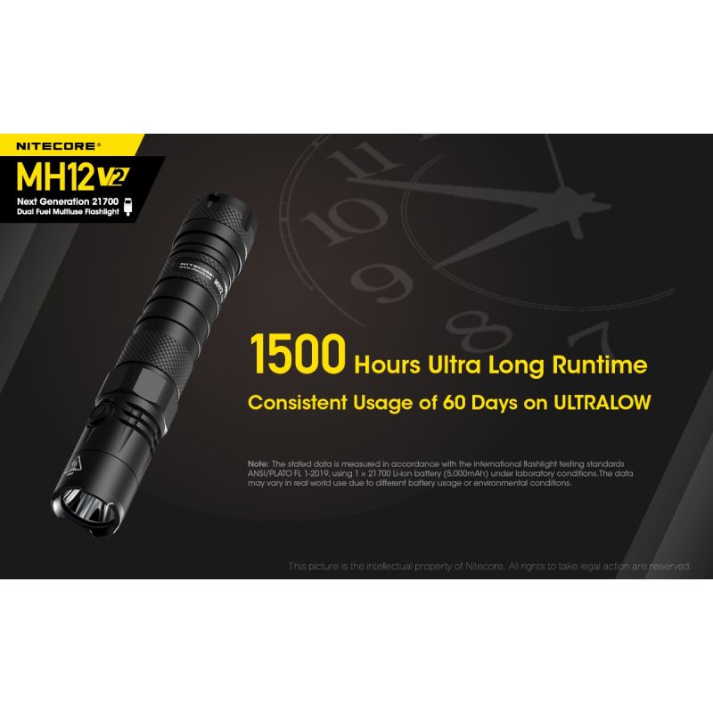 Nitecore MH12 V2 torcia LED 1200 lumen batteria 21700 torcia ad alte prestazioni illuminazione outdoor torcia d'emergenza con opzioni di alimentazione versatili e lunga autonomia