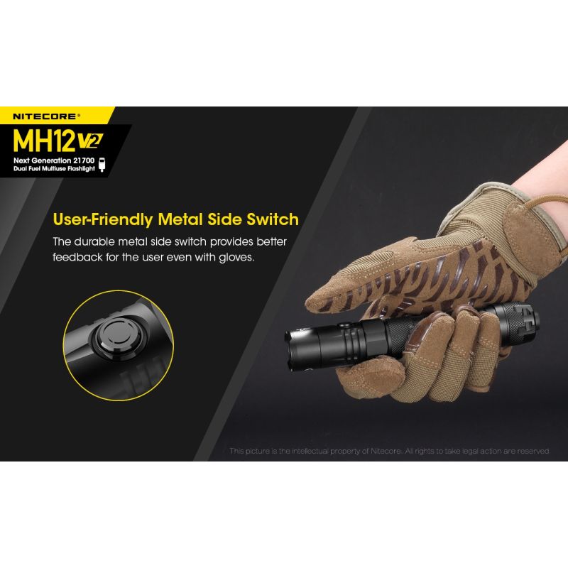 Nitecore MH12 V2 torcia LED 1200 lumen batteria 21700 torcia ad alte prestazioni illuminazione outdoor torcia d'emergenza con opzioni di alimentazione versatili e lunga autonomia