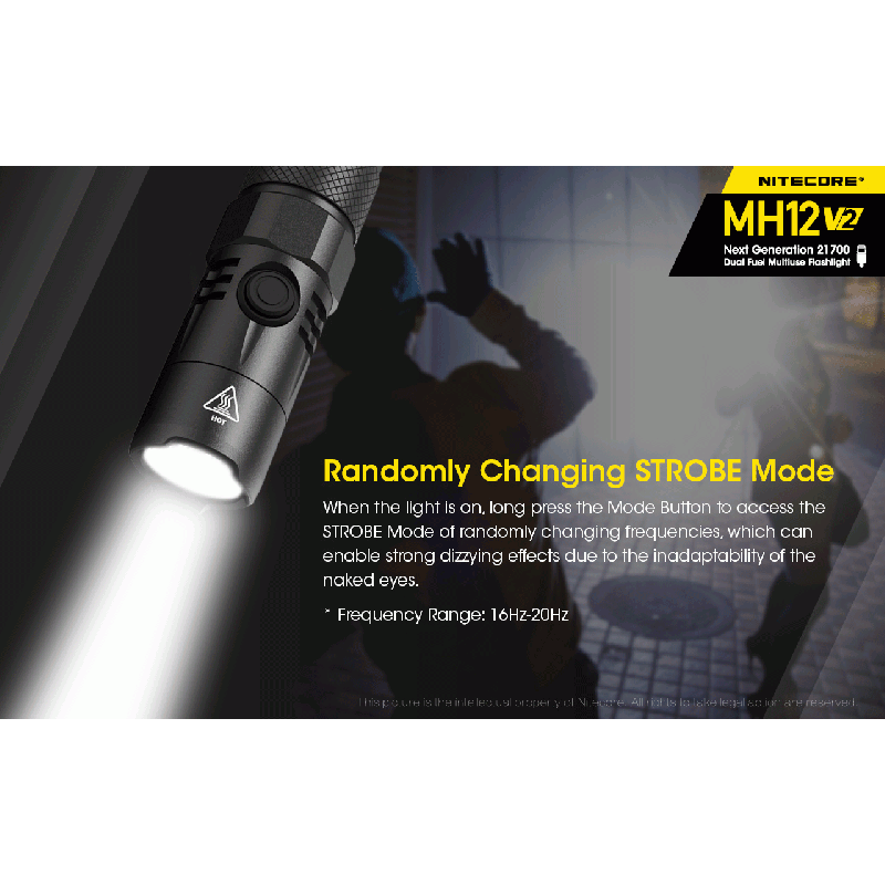 Nitecore MH12 V2 torcia LED 1200 lumen batteria 21700 torcia ad alte prestazioni illuminazione outdoor torcia d'emergenza con opzioni di alimentazione versatili e lunga autonomia