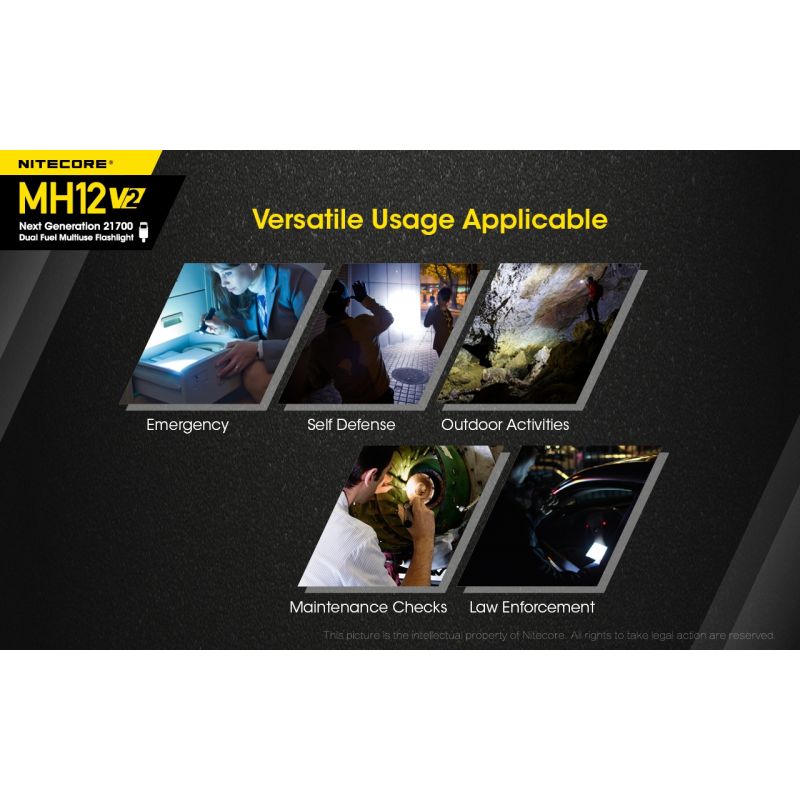 Nitecore MH12 V2 torcia LED 1200 lumen batteria 21700 torcia ad alte prestazioni illuminazione outdoor torcia d'emergenza con opzioni di alimentazione versatili e lunga autonomia