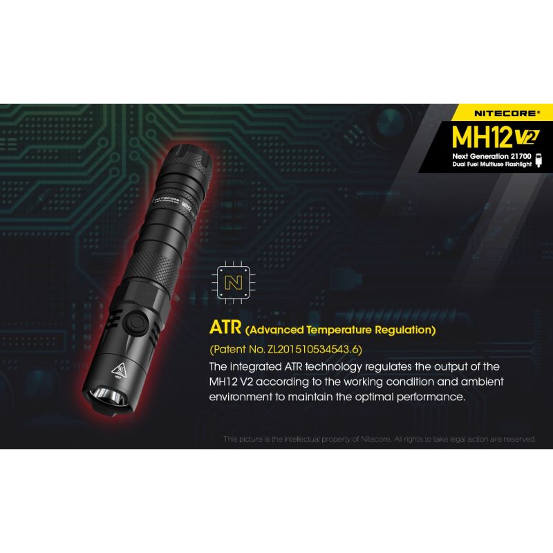 Nitecore MH12 V2 torcia LED 1200 lumen batteria 21700 torcia ad alte prestazioni illuminazione outdoor torcia d'emergenza con opzioni di alimentazione versatili e lunga autonomia