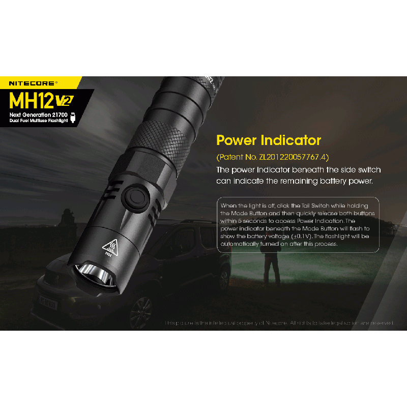 Nitecore MH12 V2 torcia LED 1200 lumen batteria 21700 torcia ad alte prestazioni illuminazione outdoor torcia d'emergenza con opzioni di alimentazione versatili e lunga autonomia