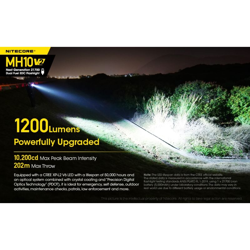 NITECORE MH10 V2 Torcia LED XP-L2 V6 1200 Lumen Ricarica USB-C Design Compatto Batteria 21700 Alta Qualità Ottime per Avventure Outdoor Torcia Durevole e Affidabile Acquisti Online