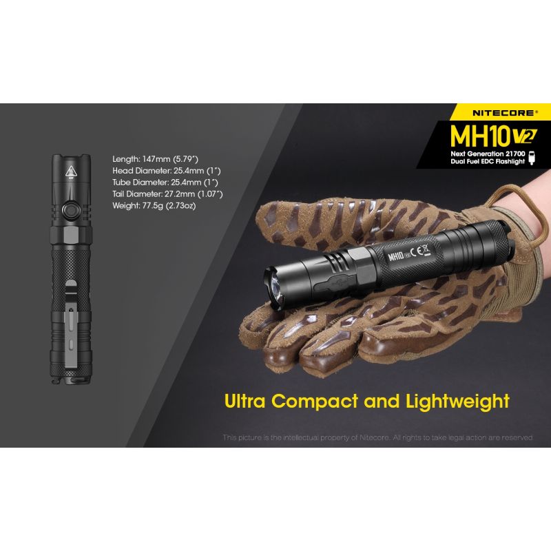 NITECORE MH10 V2 Torcia LED XP-L2 V6 1200 Lumen Ricarica USB-C Design Compatto Batteria 21700 Alta Qualità Ottime per Avventure Outdoor Torcia Durevole e Affidabile Acquisti Online