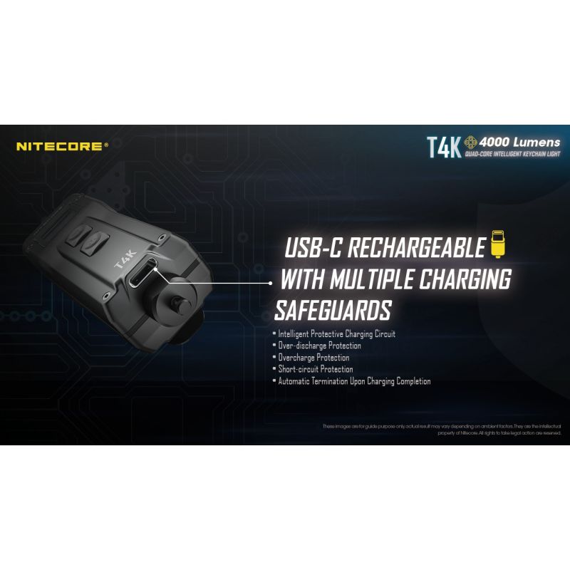 Nitecore T4K torcia portachiavi 4000 lumen LED XP-L2 V6 ricarica USB-C torcia portatile illuminazione affidabile ideale per escursioni torcia compatta per avventure quotidiane