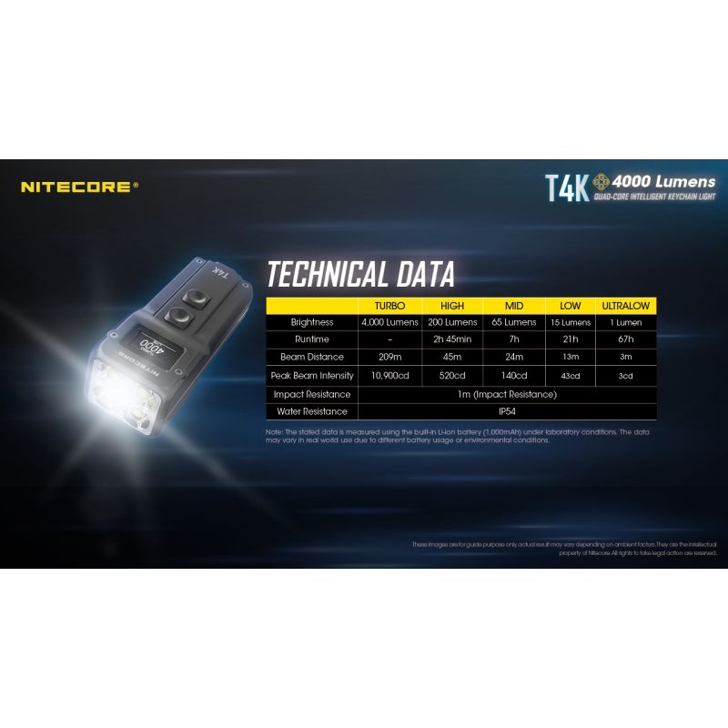 Nitecore T4K torcia portachiavi 4000 lumen LED XP-L2 V6 ricarica USB-C torcia portatile illuminazione affidabile ideale per escursioni torcia compatta per avventure quotidiane
